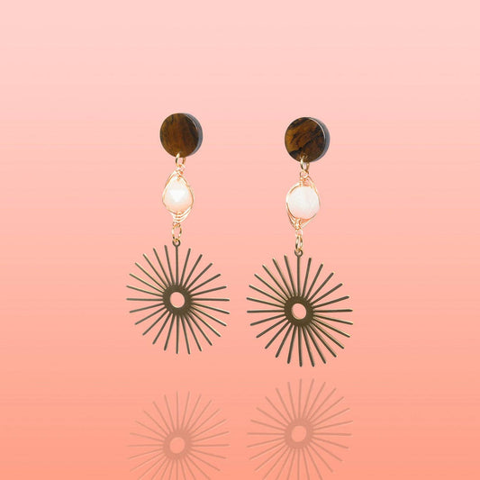 Isela Brown + Pink Jade Sun Burst Earrings