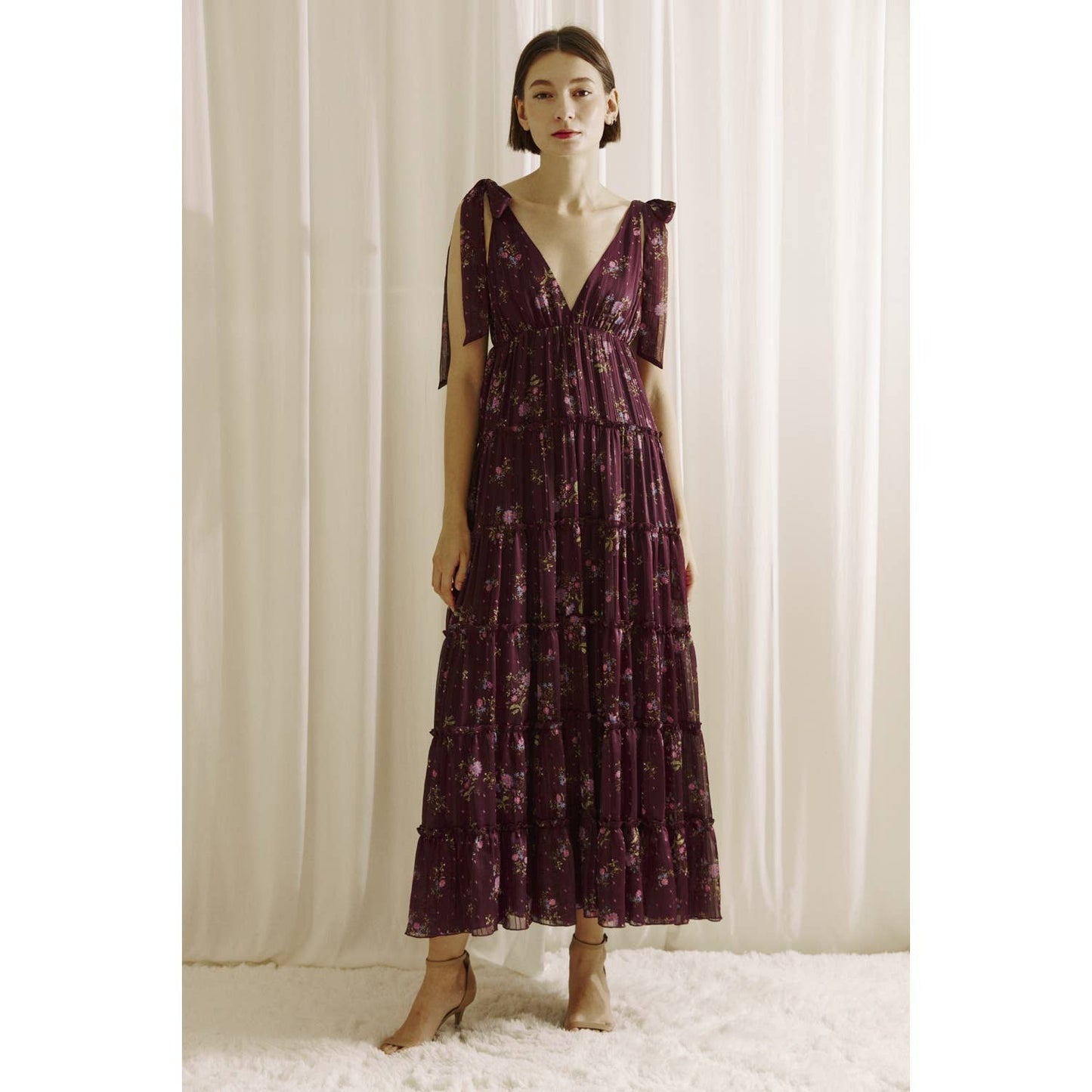 FLORAL PRINT RUFFLED MIDI DRESS