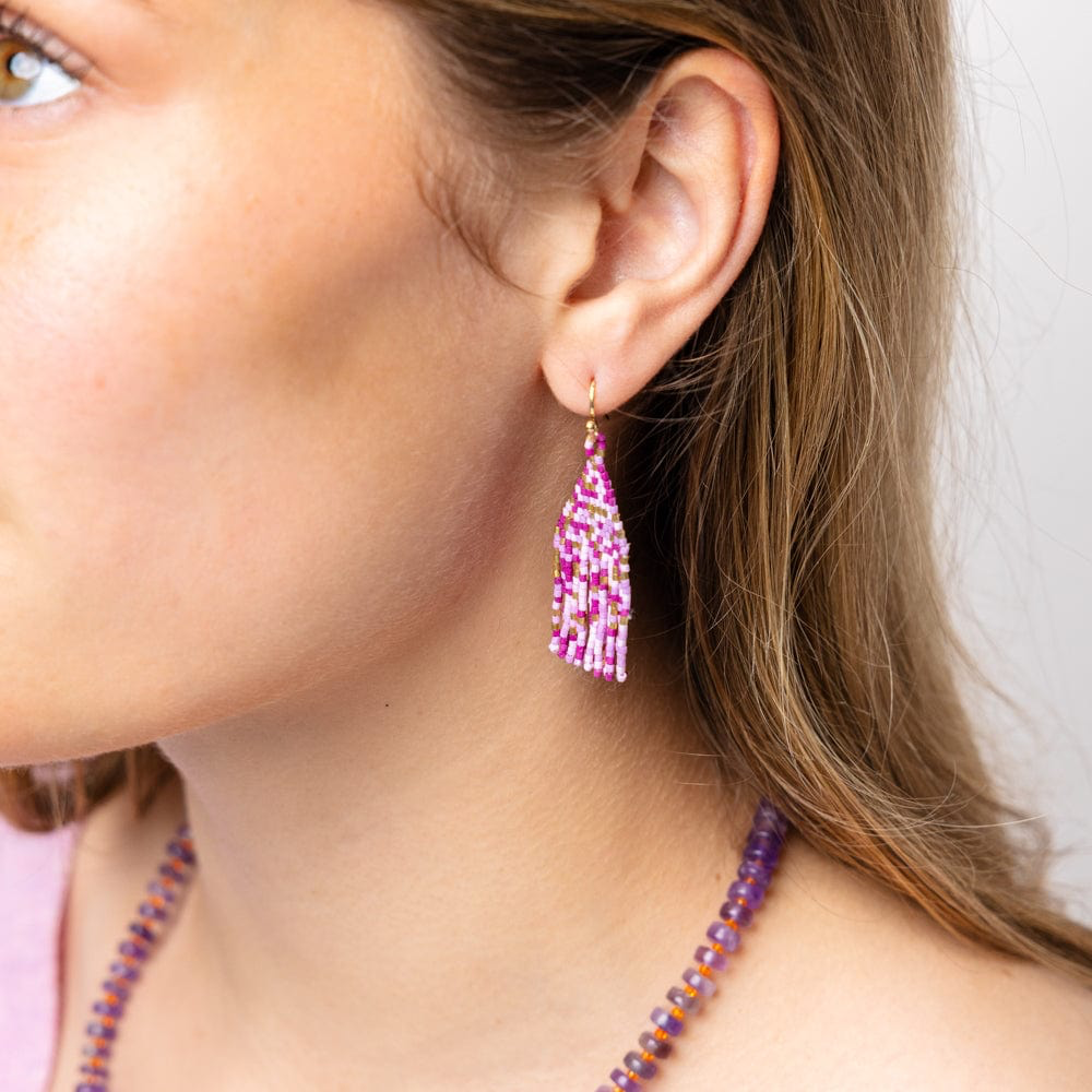Cassie Mini Confetti Short Fringe Earrings Purple + Gold - Ink + Alloy
