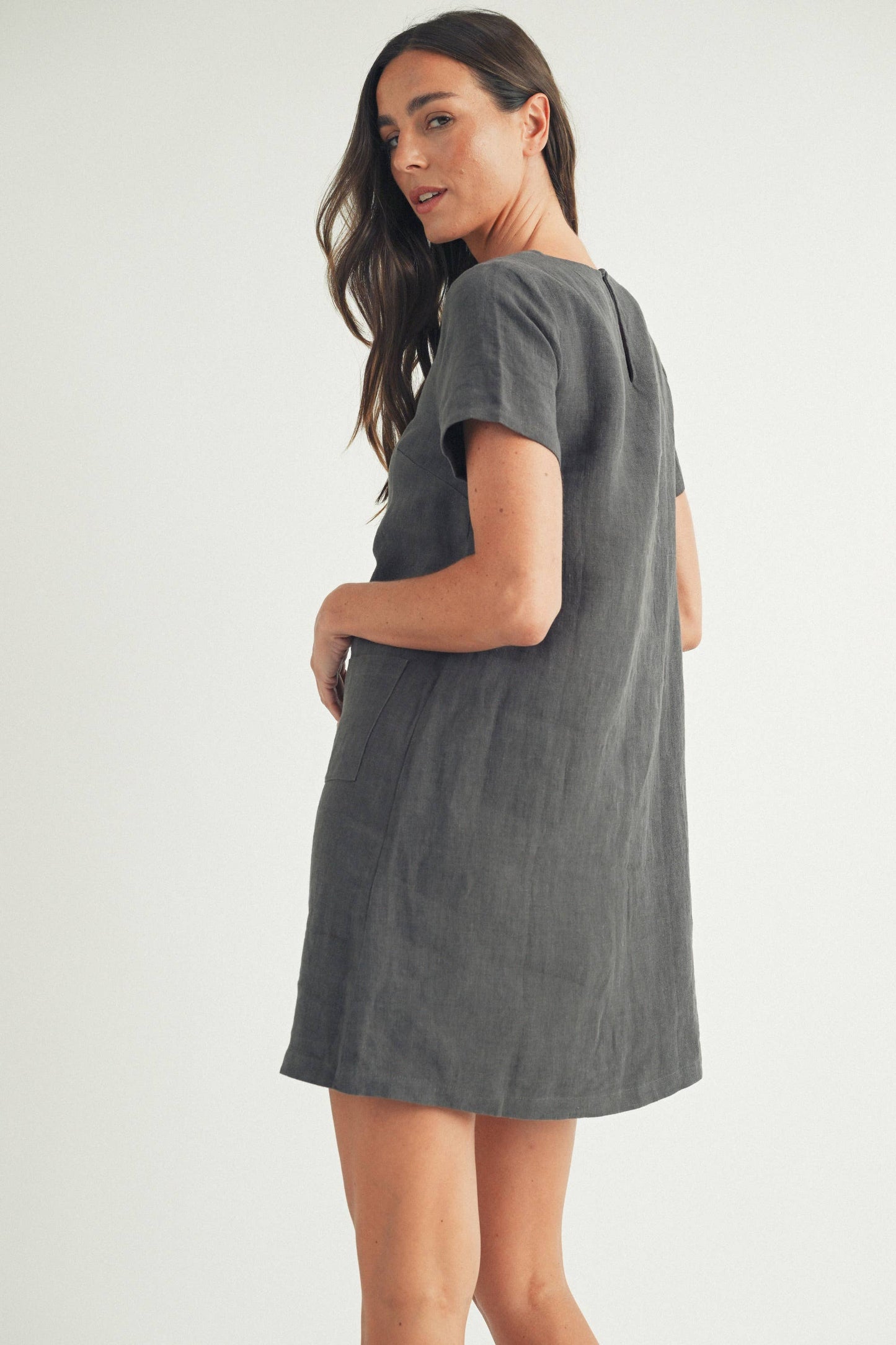 Crew Neck Casual Mini Linen Dress