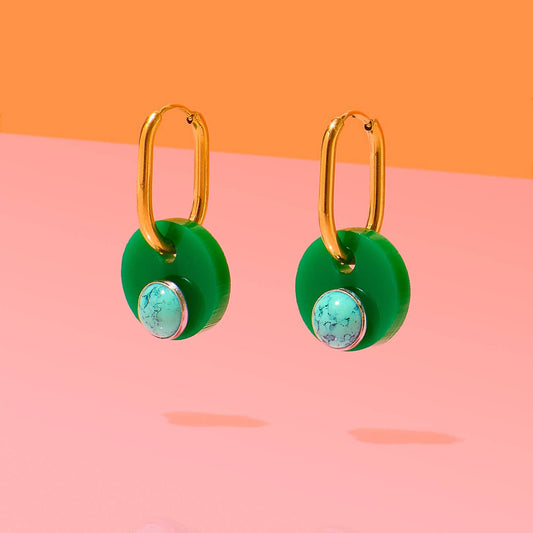 Deco Glam Medallion Oval Hoops Green