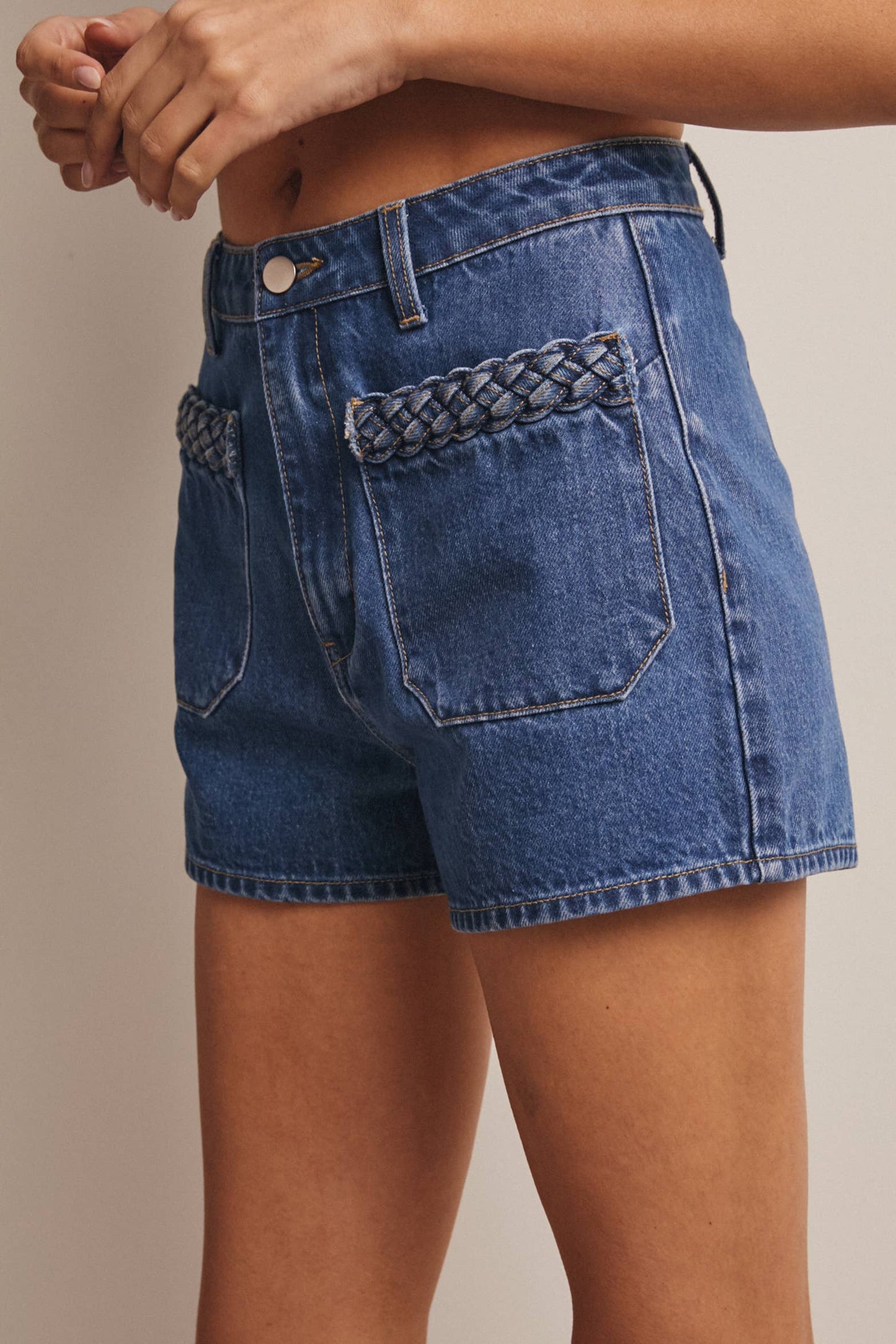 Braided Pocket Denim Shorts FP0015