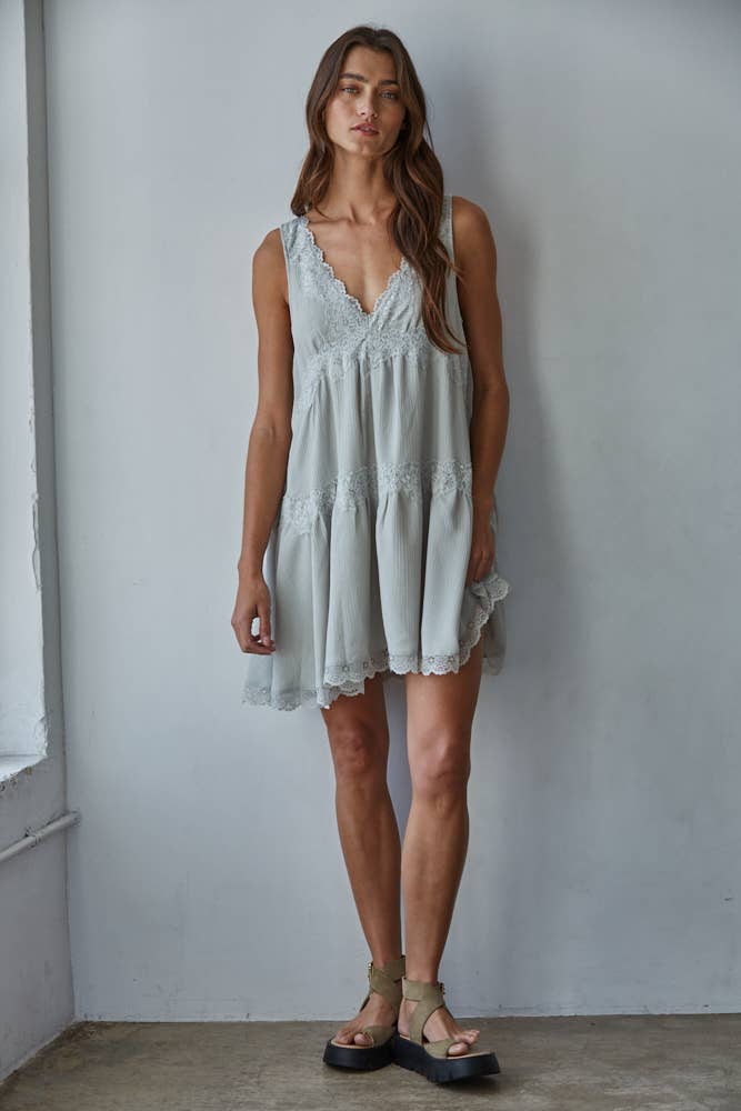 Plunged V-Neck Sleeveless Mini Dress