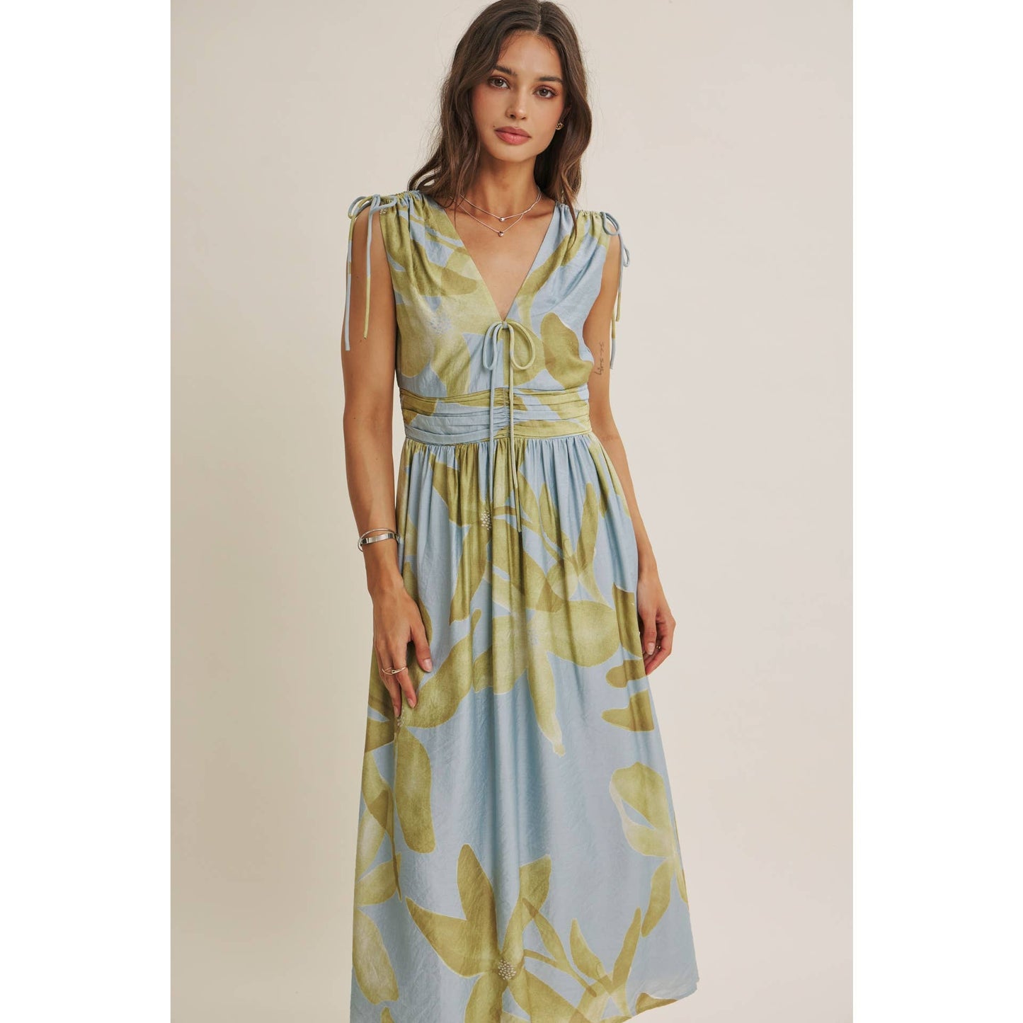 TROPICAL SUNSET OVERSIZED FLORAL MIDI WITH SHOULDER CUTOUT