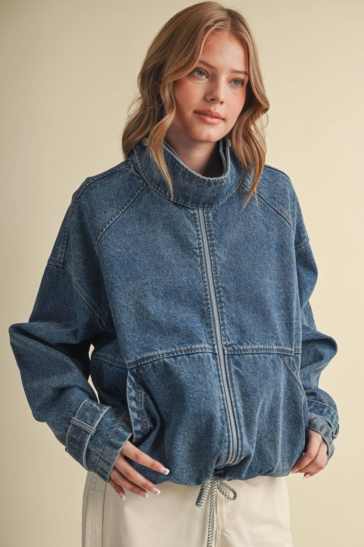 Drawstring Hem Denim Jacket