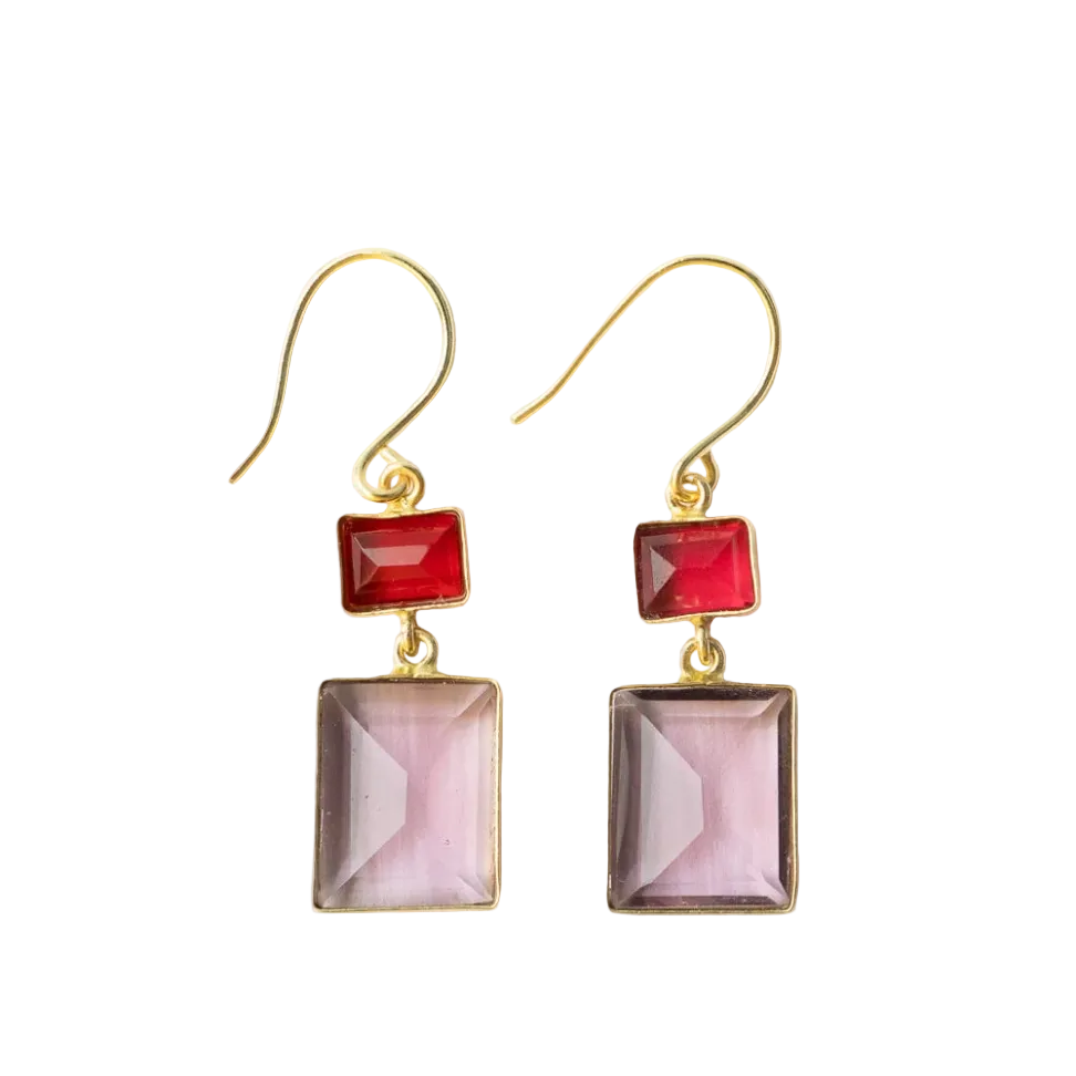 Veronica Two Tone Color Cut Glass Dangle Earrings - Red - Ink + Alloy