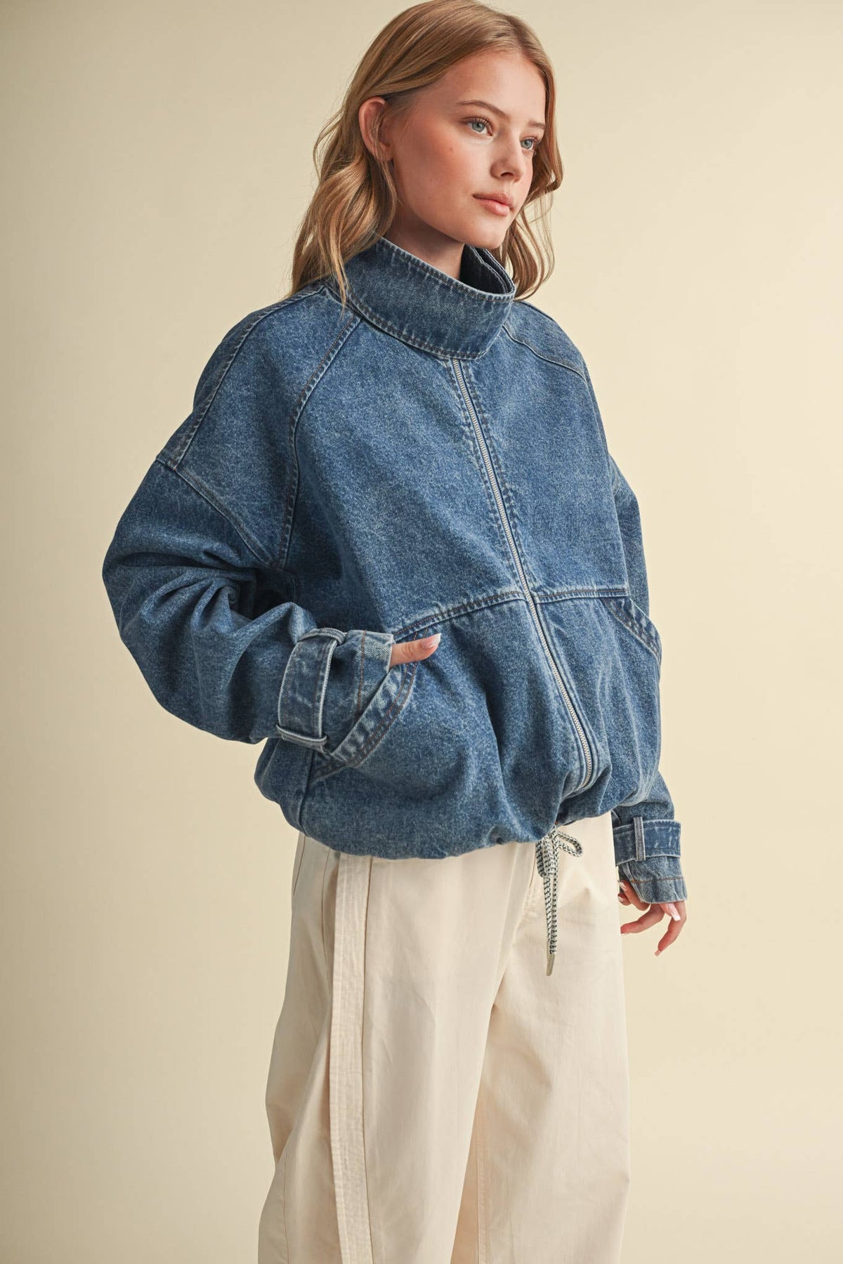 Drawstring Hem Denim Jacket
