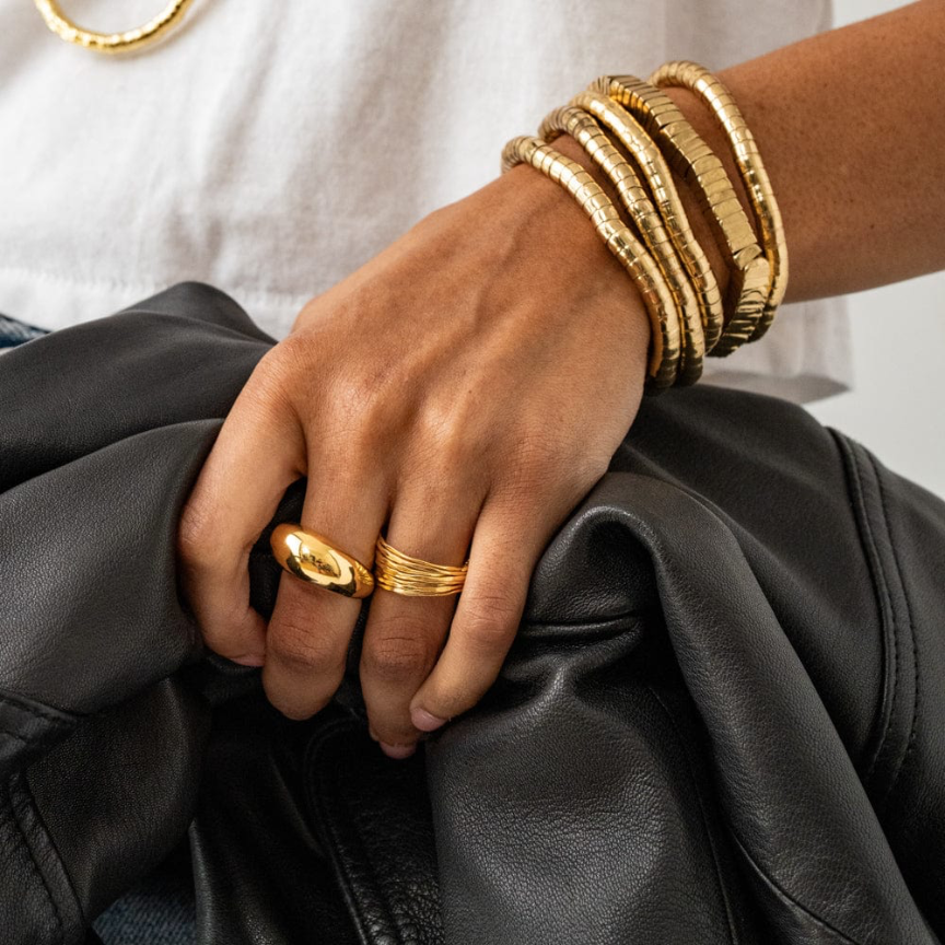 Lucille Round Bead Stretch Bracelet - Brass - Ink + Alloy