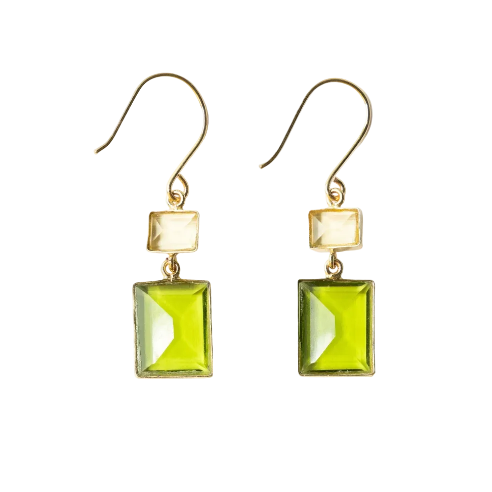 Veronica Two Tone Color Cut Glass Dangle Earrings - Green - Ink + Alloy