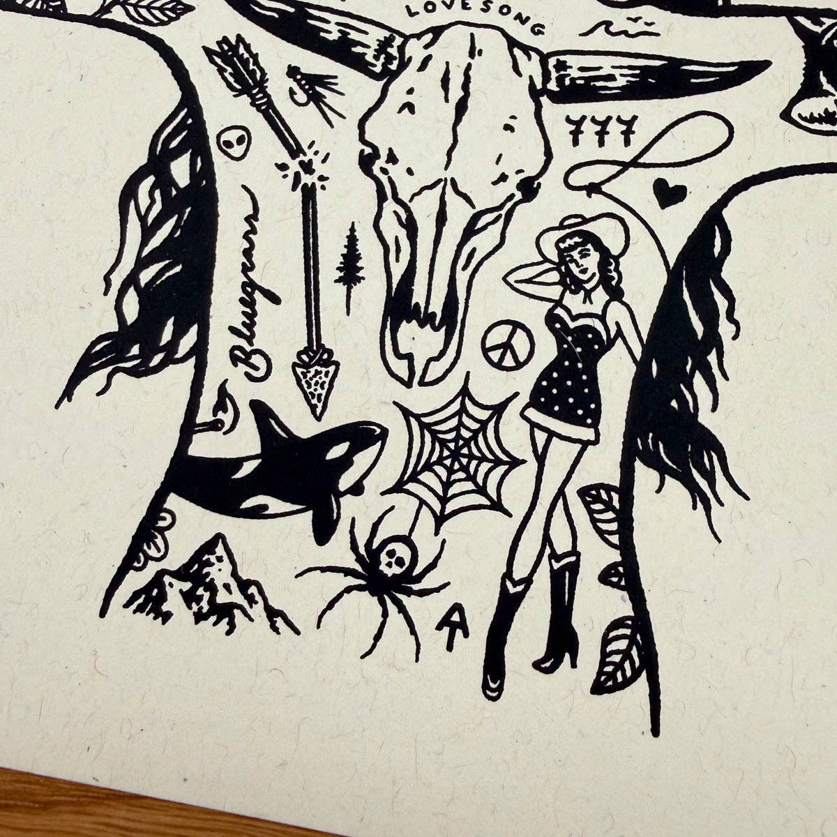 Tattooed Cowgirl 4 - Signed 10x8in Silkscreen Print on Recycled Paper