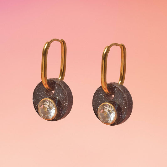 Deco Glam Medallion Oval Hoops Galaxy Water Resistant Hoop
