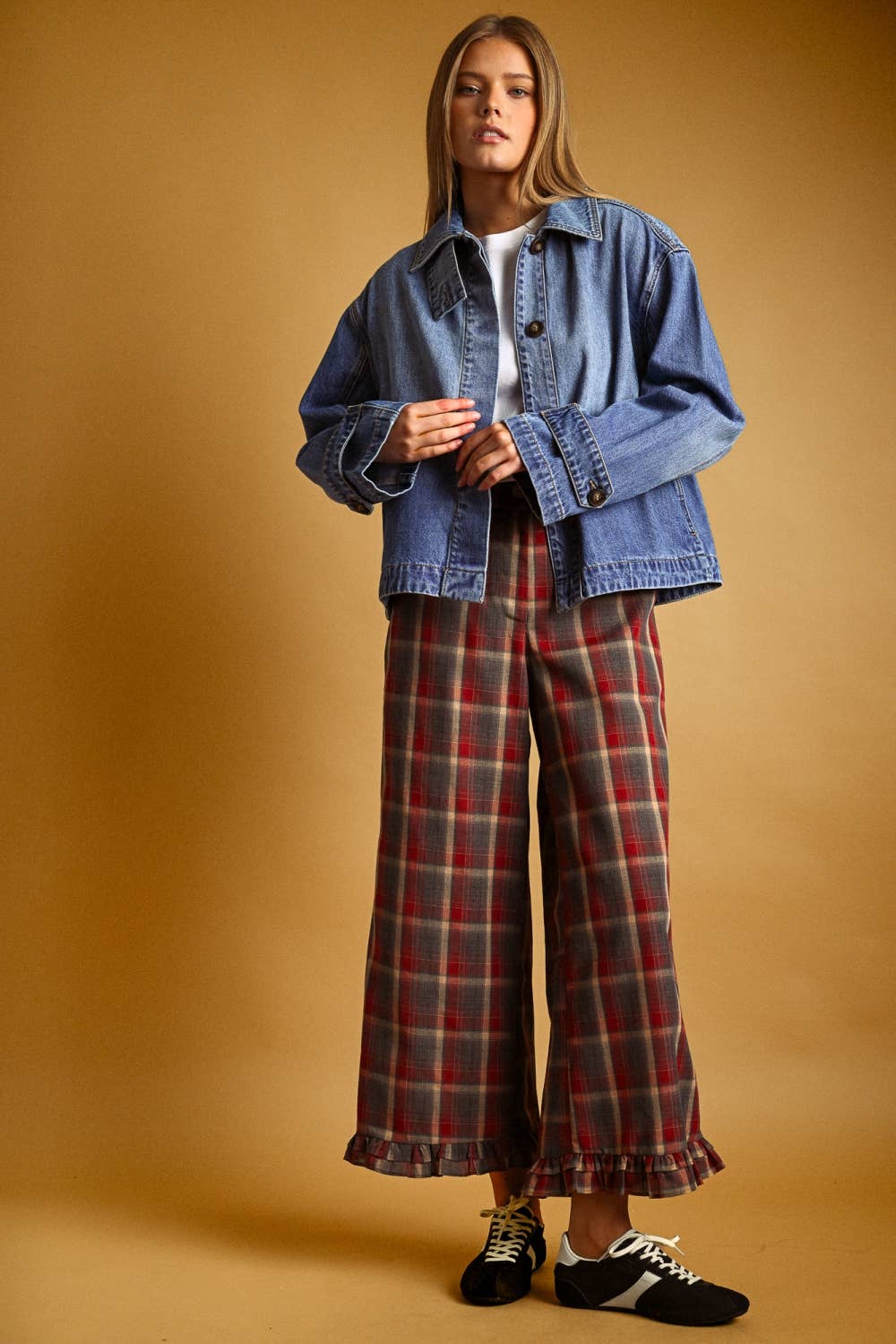 High Collar Funnel Neck Light Wash Denim Jacket