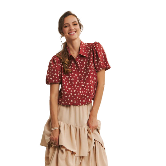 Floral Bubble Hem Blouse