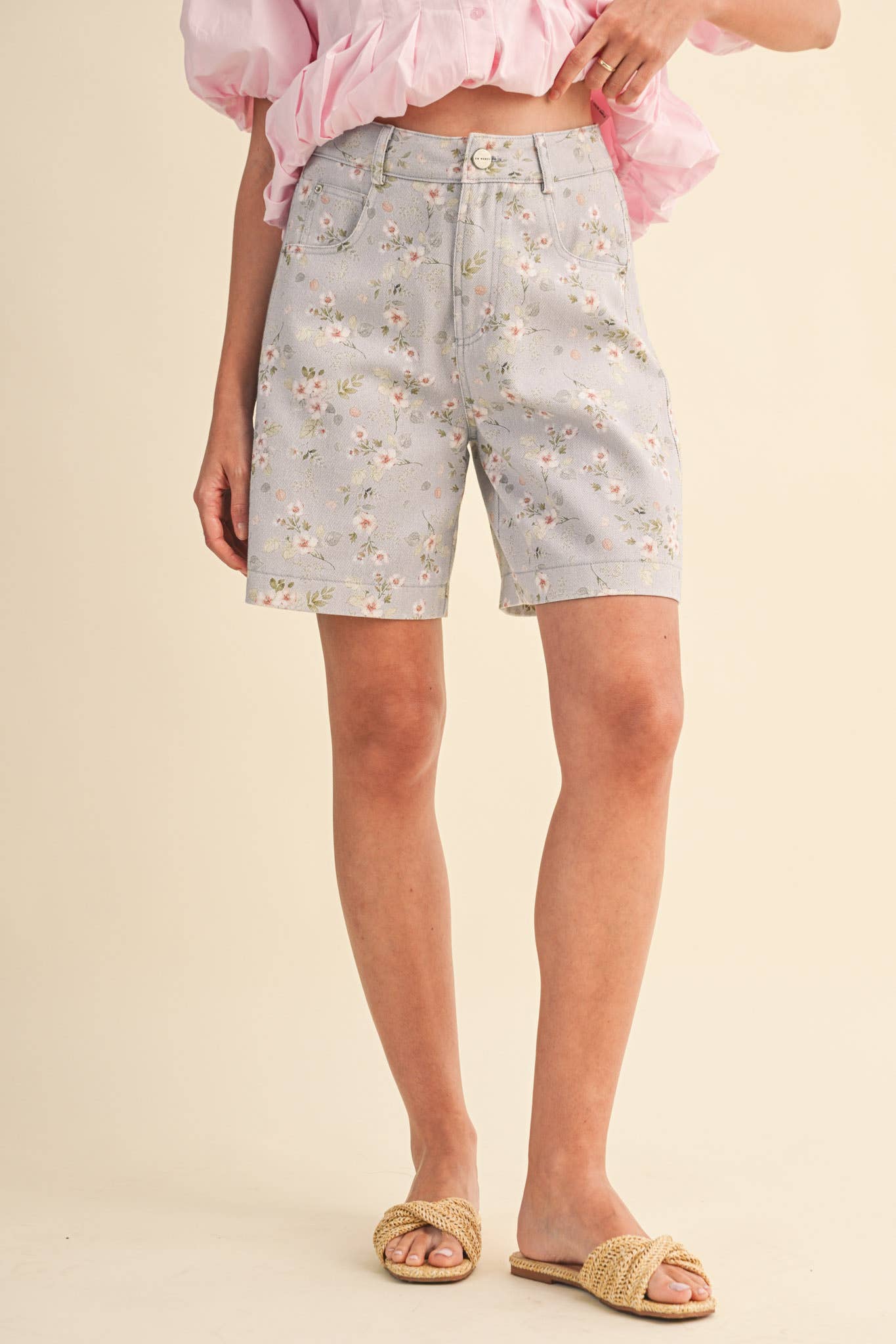 Denim Floral Bermuda Shorts