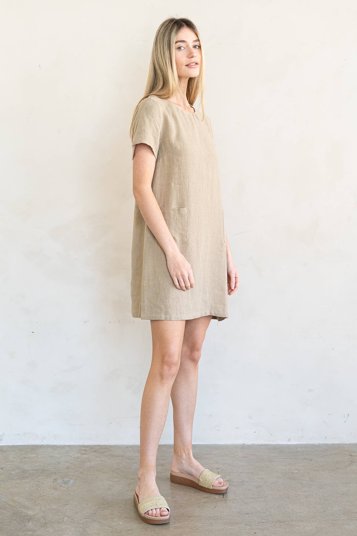 Crew Neck Casual Mini Linen Dress
