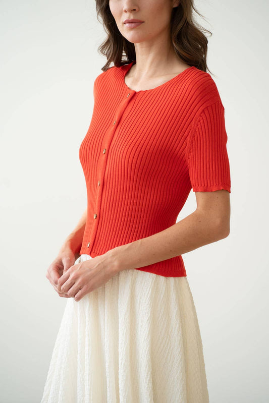 Raw Edge Ribbed Knit Top