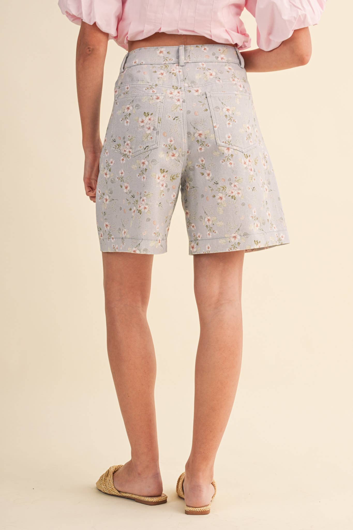 Denim Floral Bermuda Shorts