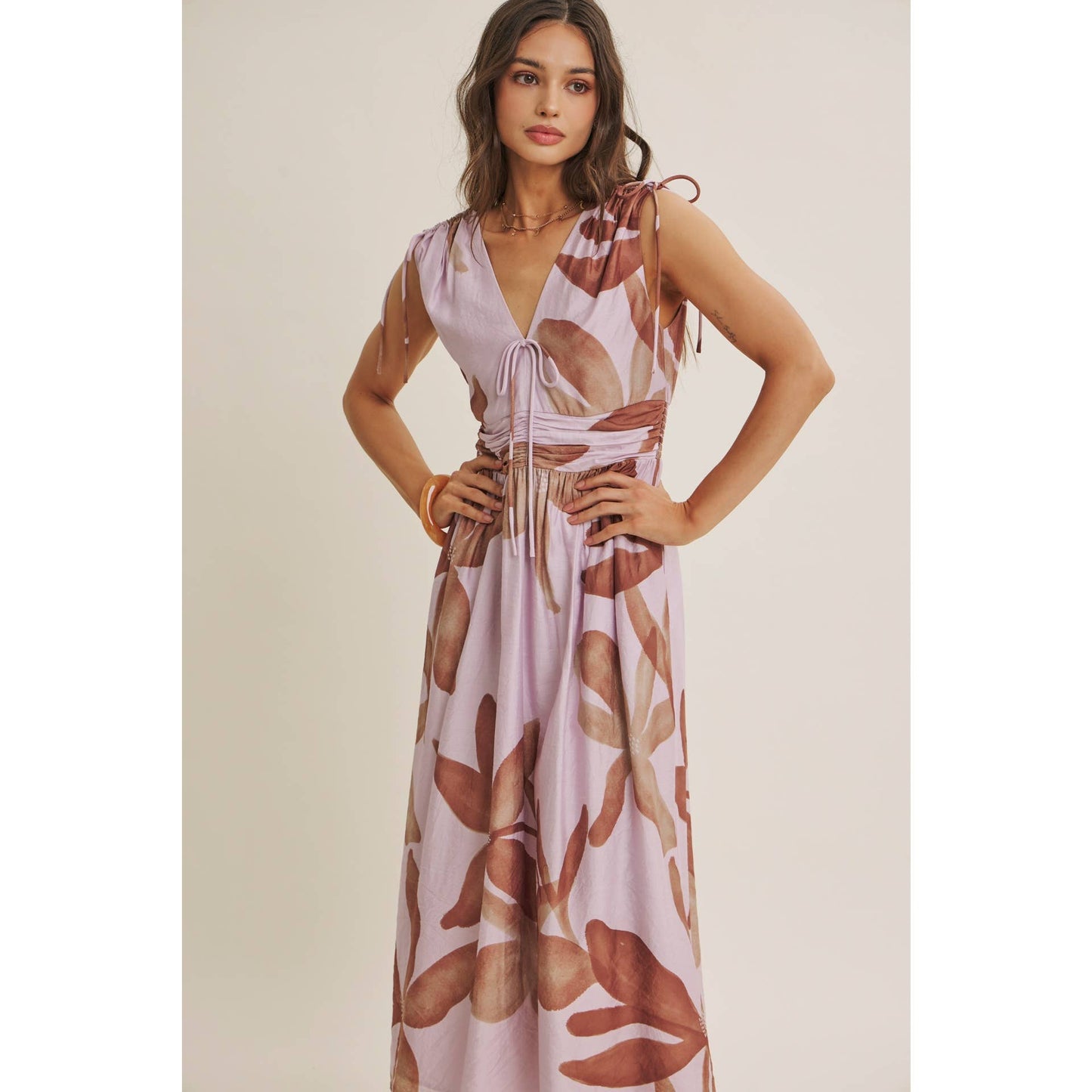 TROPICAL SUNSET OVERSIZED FLORAL MIDI WITH SHOULDER CUTOUT