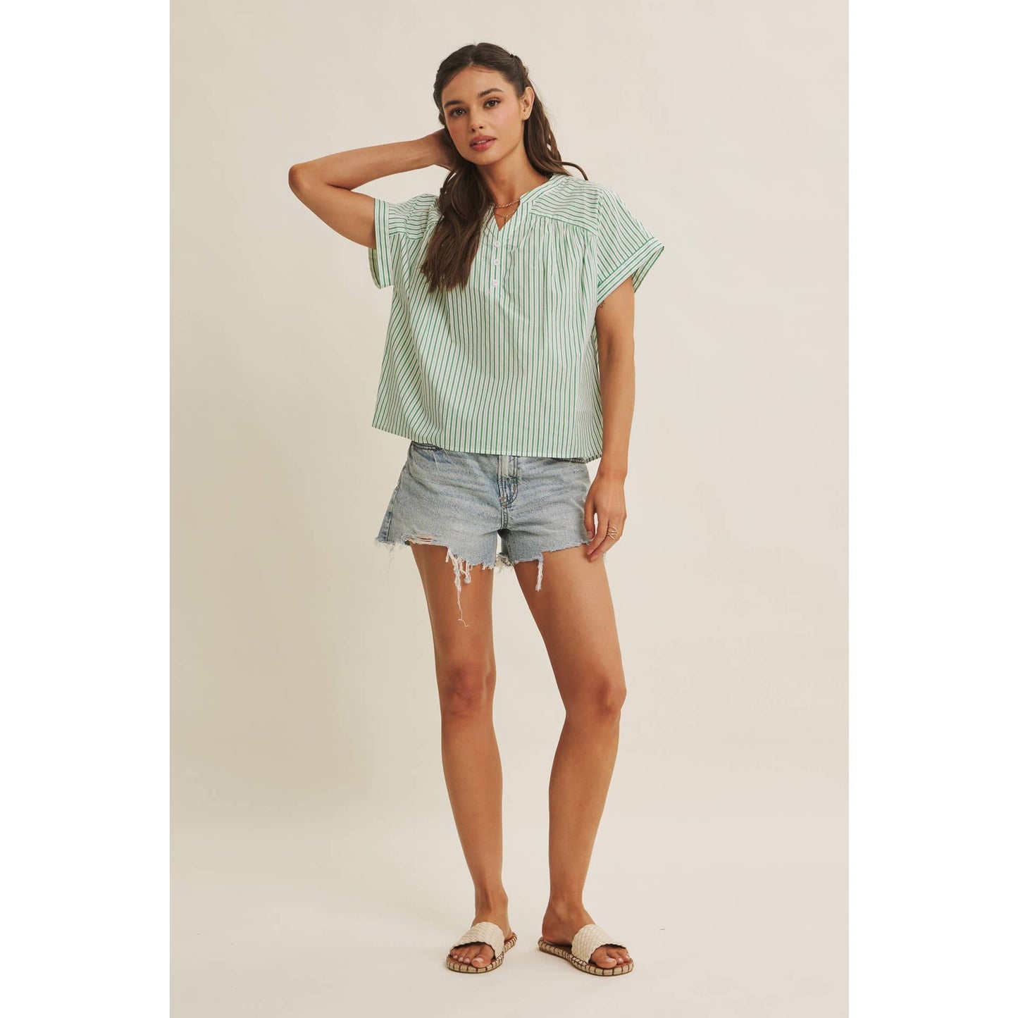 HARBOR MORNING CANDY STRIPE DROP SHOULDER BLOUSE TOP