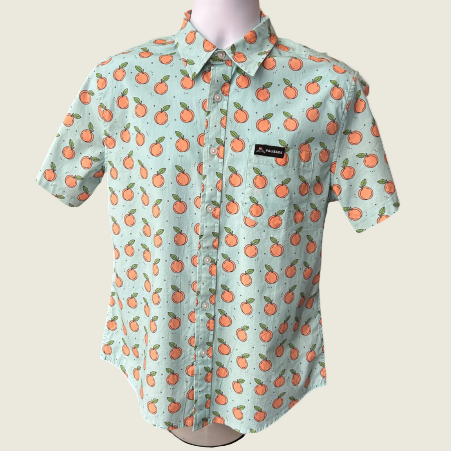 Peachy Cartoon Button Up Camp Shirt