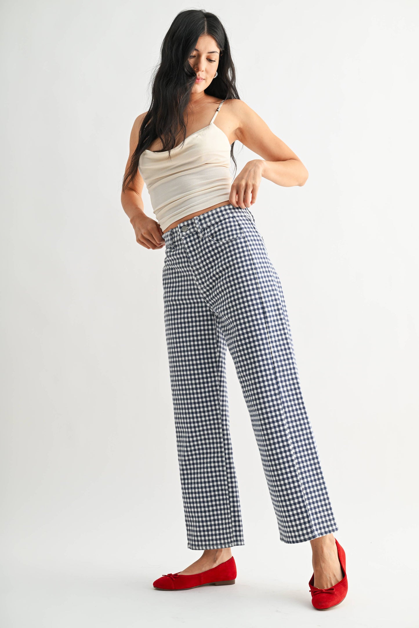 Barrel Jean Twist - Navy Gingham