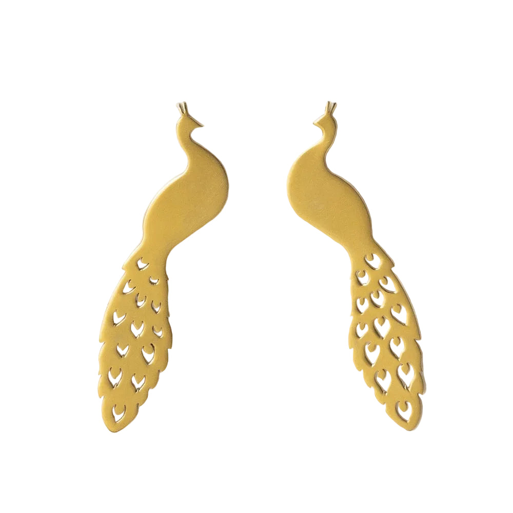 Raquel Large Peacock Post Earrings - Brass - Ink + Alloy