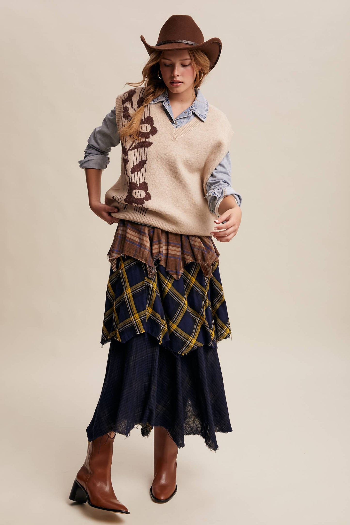 Intarsia Floral Knit Sweater Vest