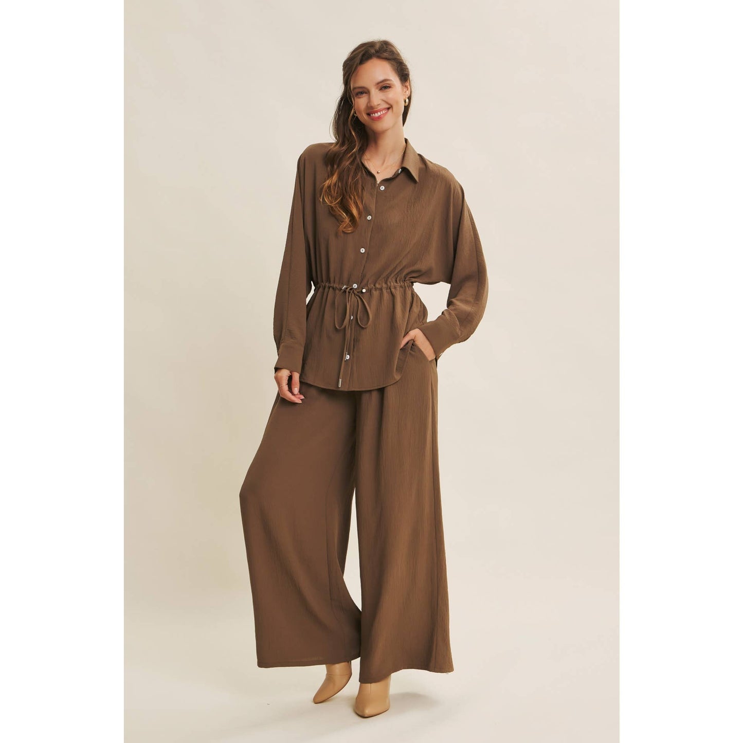 High Waist Wide Leg Mocha Pants