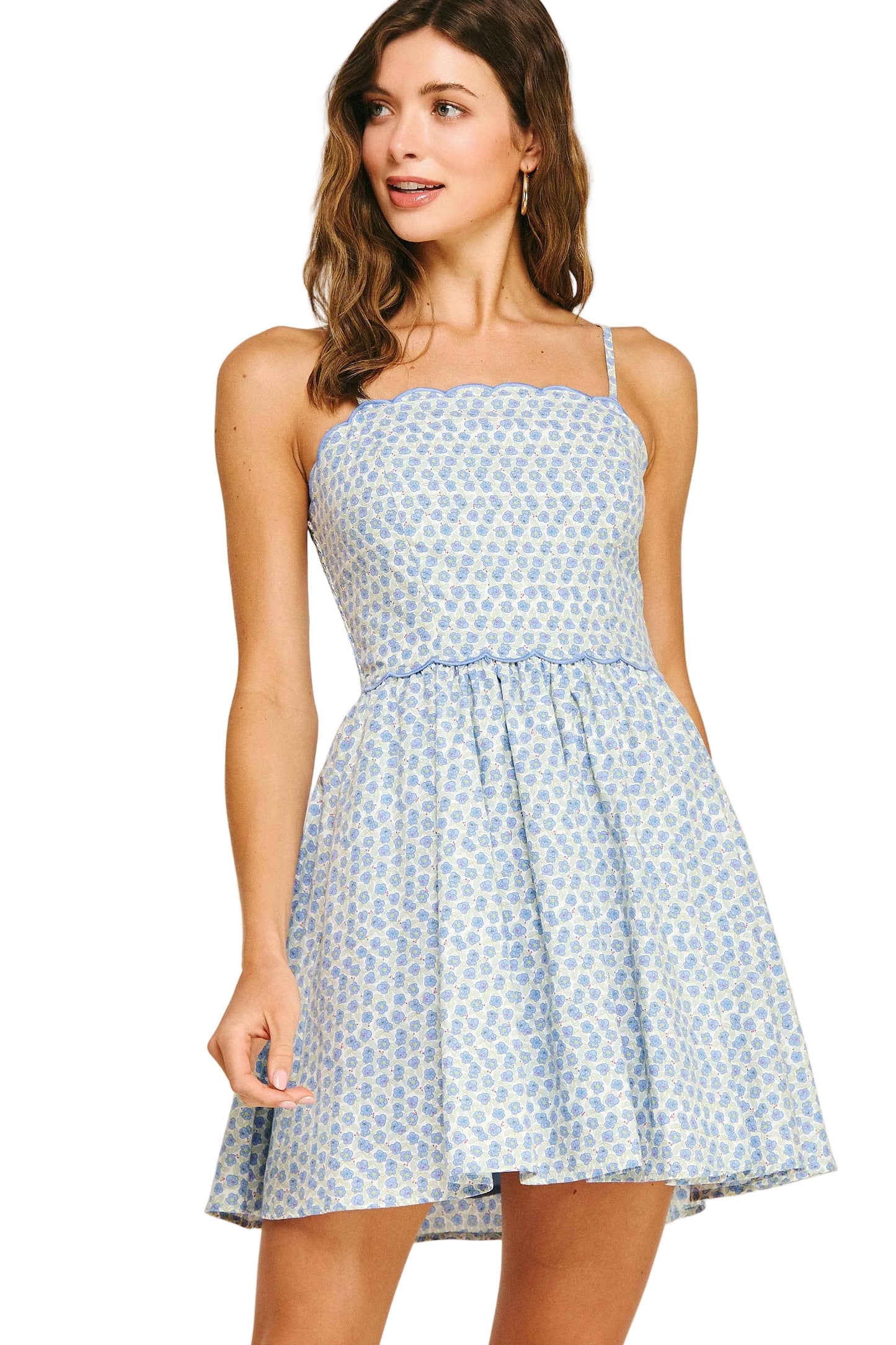 Scallop Embroidery Floral Mini Dress