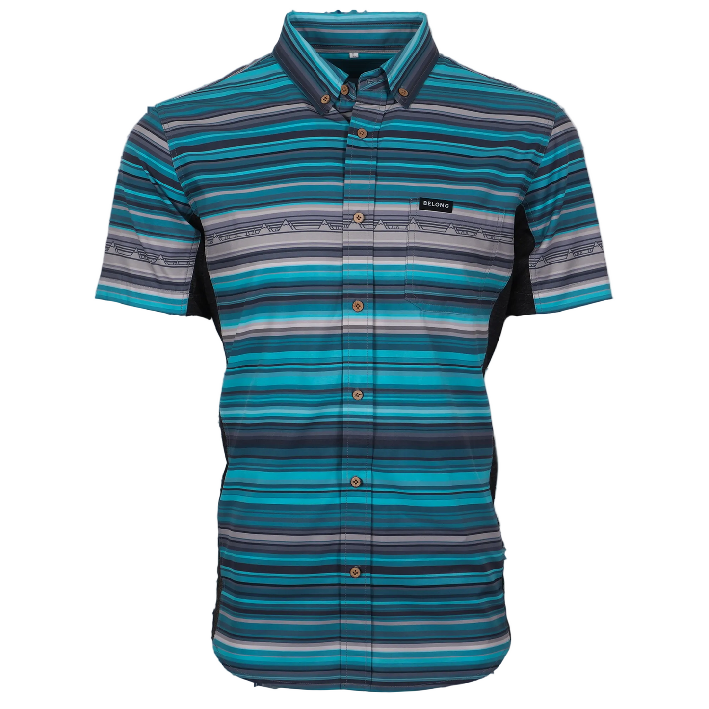 Blue and gray striped shirt on a white background