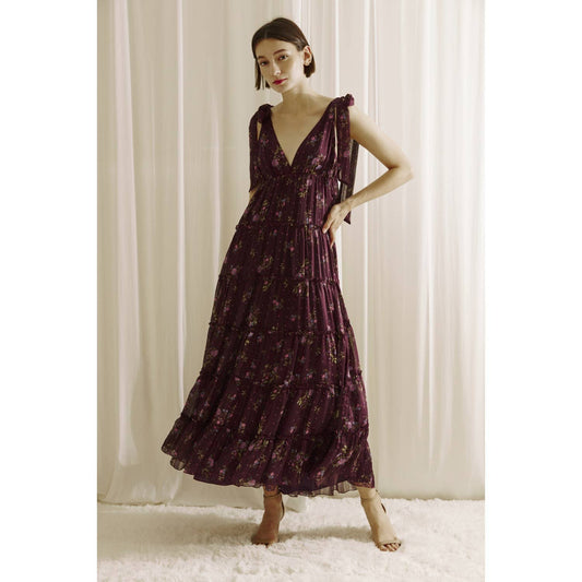 FLORAL PRINT RUFFLED MIDI DRESS