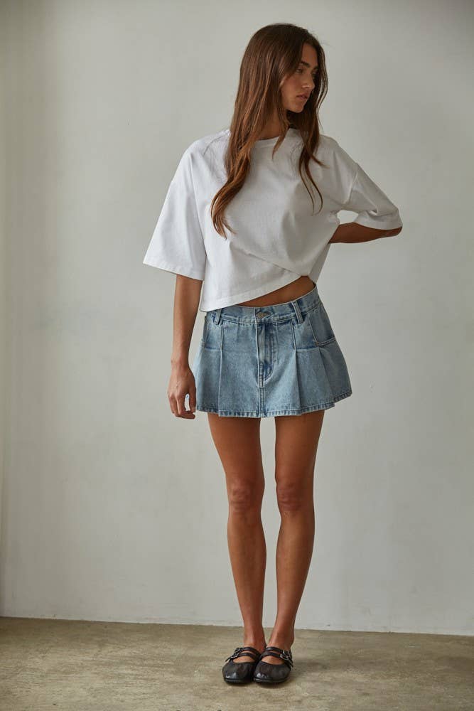 Knit Cotton Crew Neck Drop Shoulder Short Sleeve Top