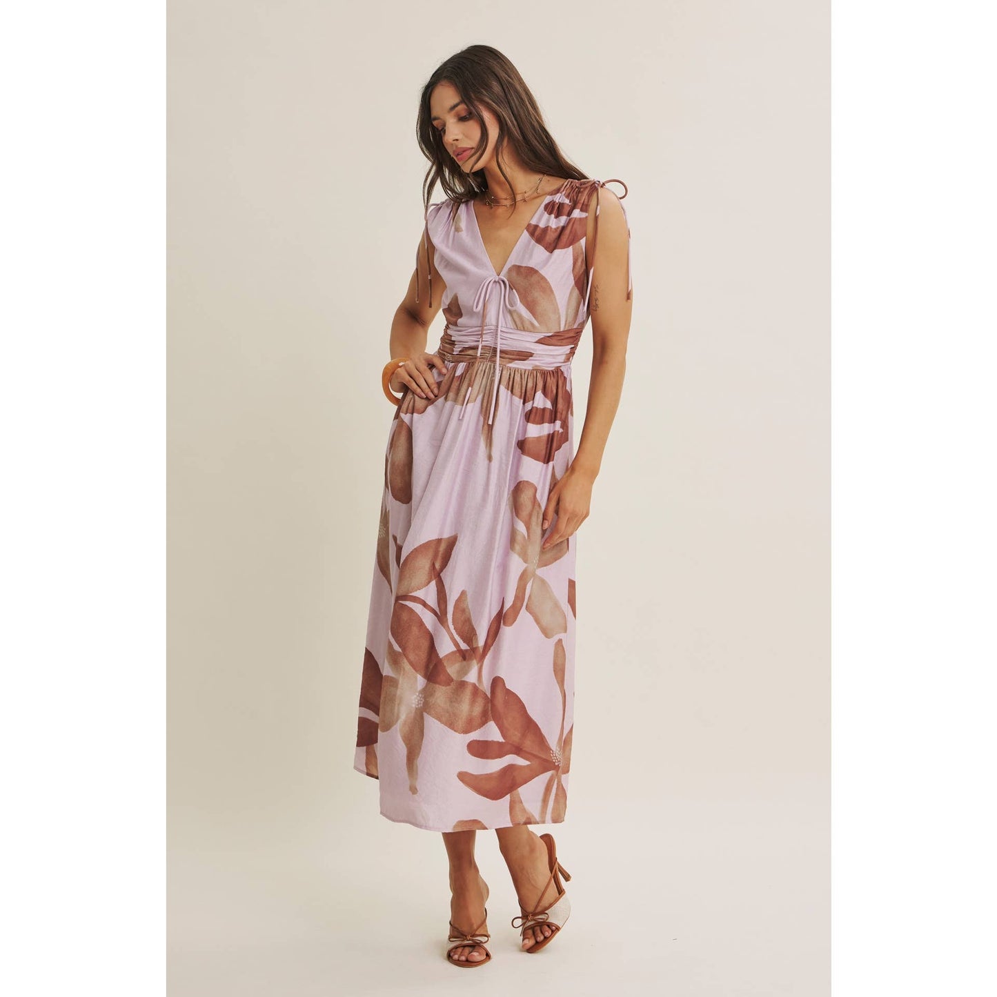 TROPICAL SUNSET OVERSIZED FLORAL MIDI WITH SHOULDER CUTOUT