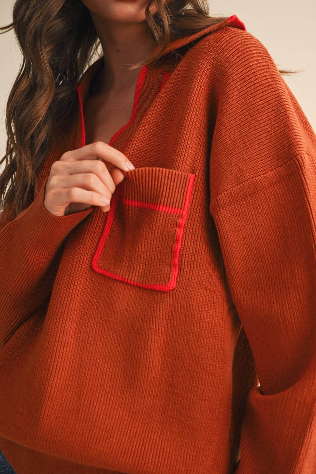 Contrast Color Ribbed Collar Sweater