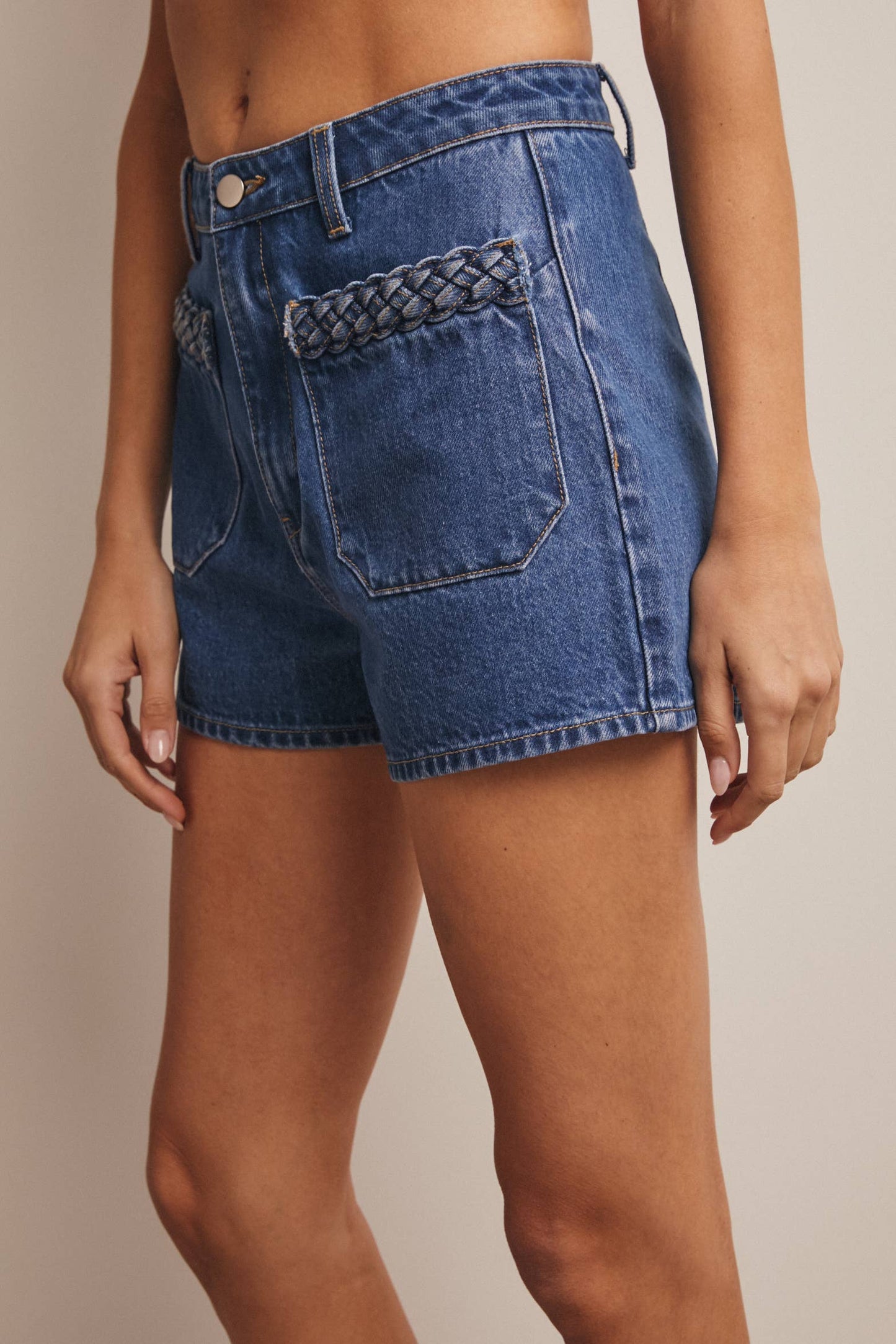 Braided Pocket Denim Shorts FP0015