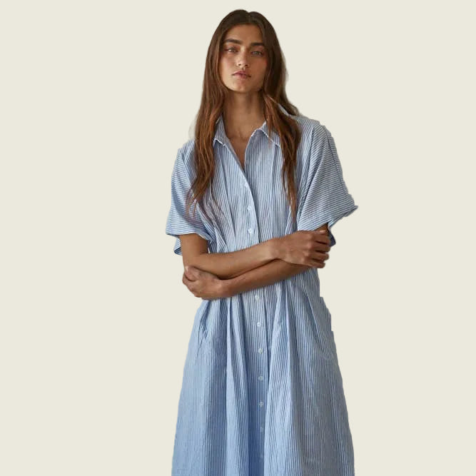 Striped Pleated Flare Dress