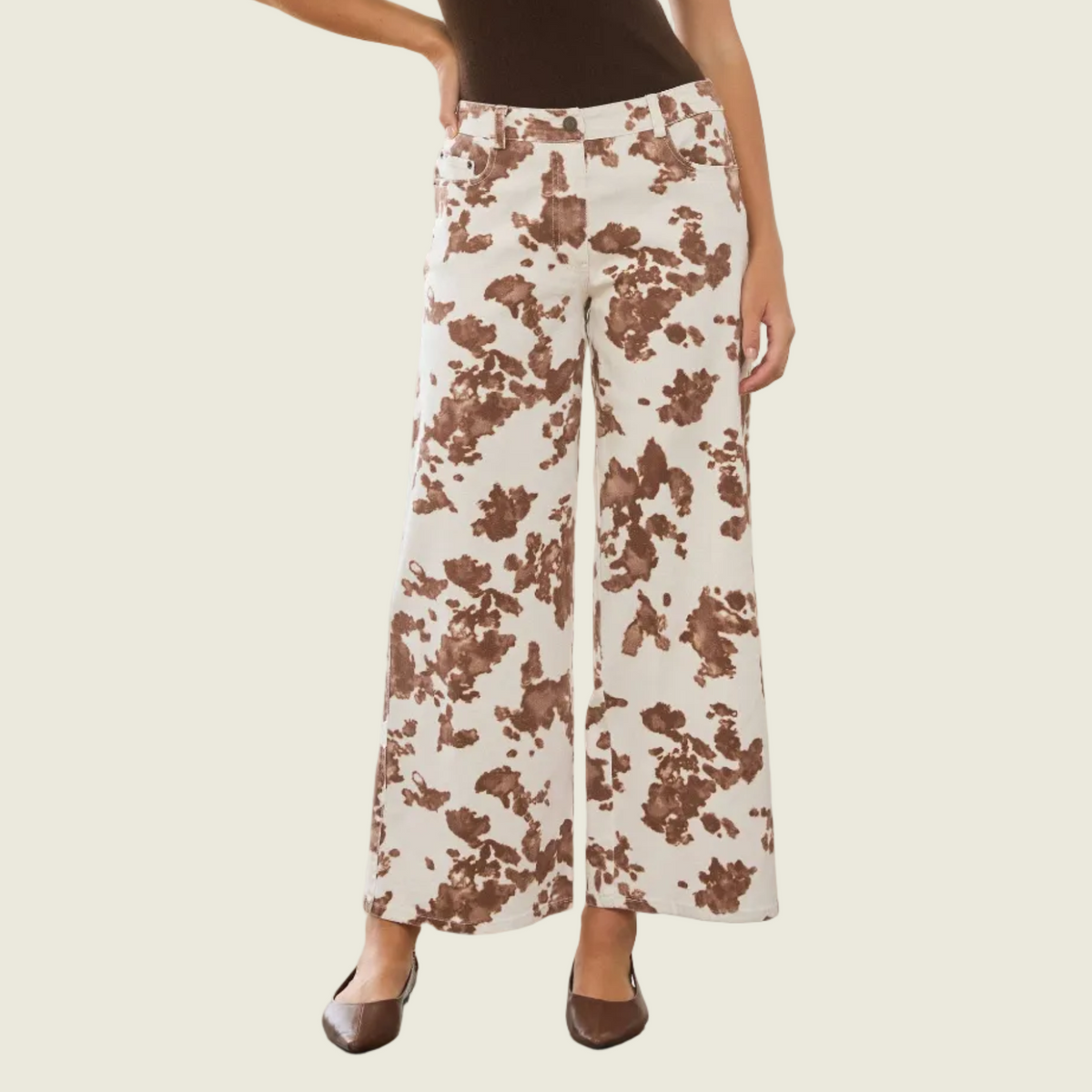 Cow Print Cotton Twill Pants