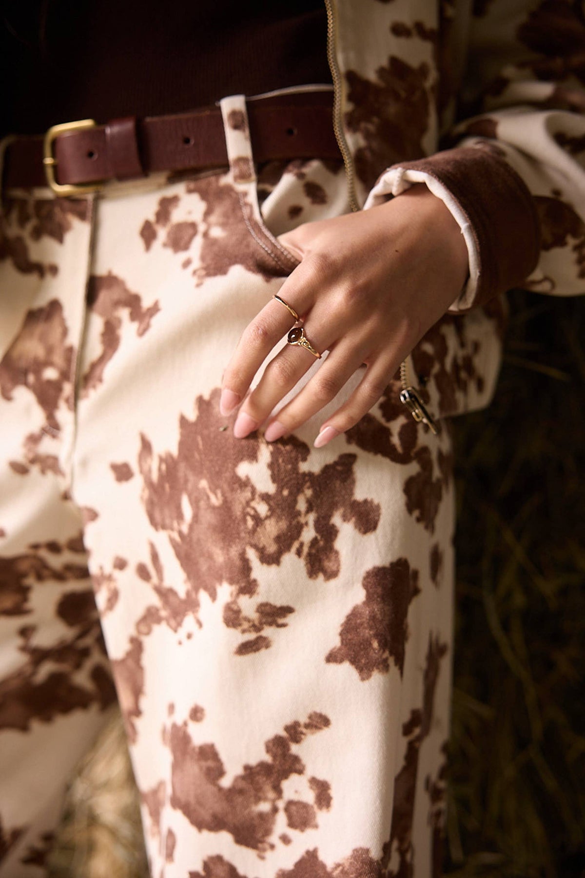 Cow Print Cotton Twill Pants