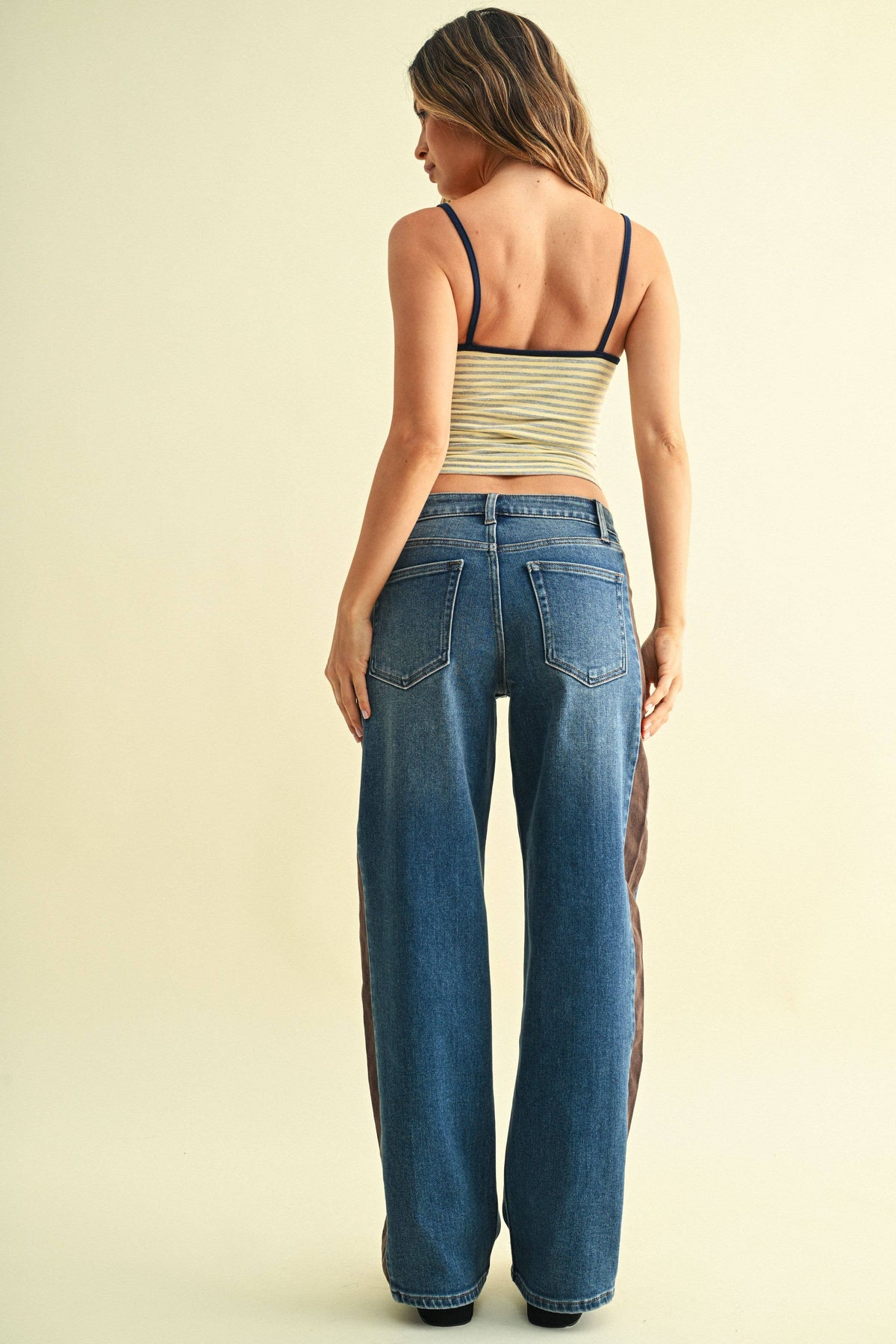 Wide leg jeans with corduroy side panels at Imogene Was Here