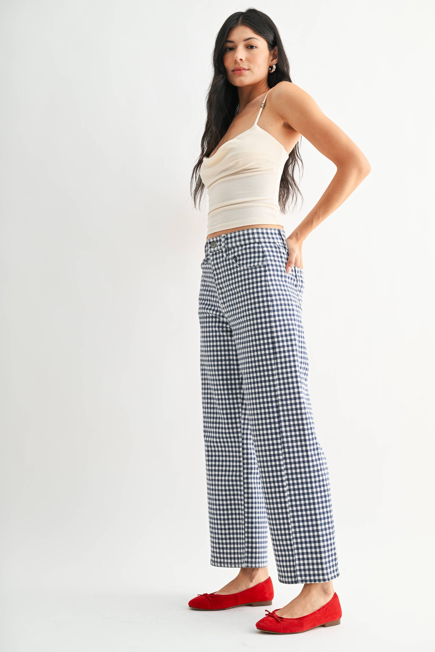 Barrel Jean Twist - Navy Gingham