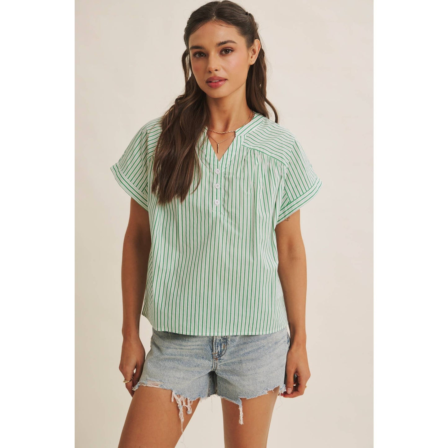 HARBOR MORNING CANDY STRIPE DROP SHOULDER BLOUSE TOP