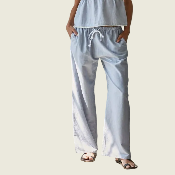 Woven Cotton Striped Wide Leg Pants