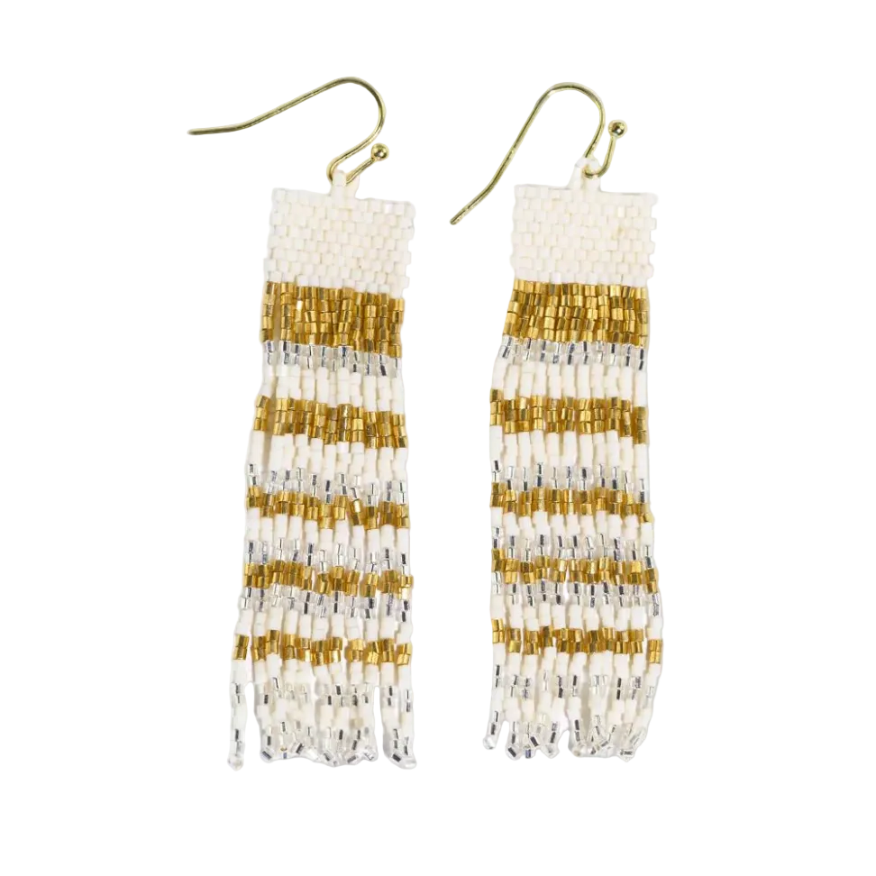 Billie Mixed Horizontal Stripes Beaded Fringe Earrings St. Moritz - Ink + Alloy