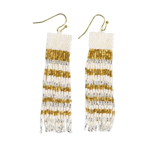 Billie Mixed Horizontal Stripes Beaded Fringe Earrings St. Moritz - Ink + Alloy