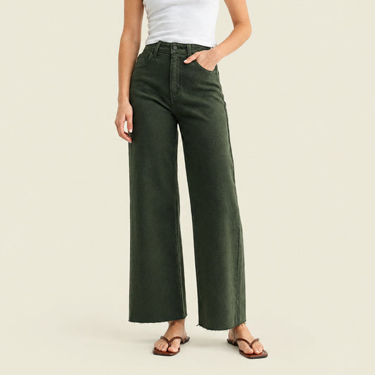 Logan Scissor Cut Dark Olive Wide Leg Jean
