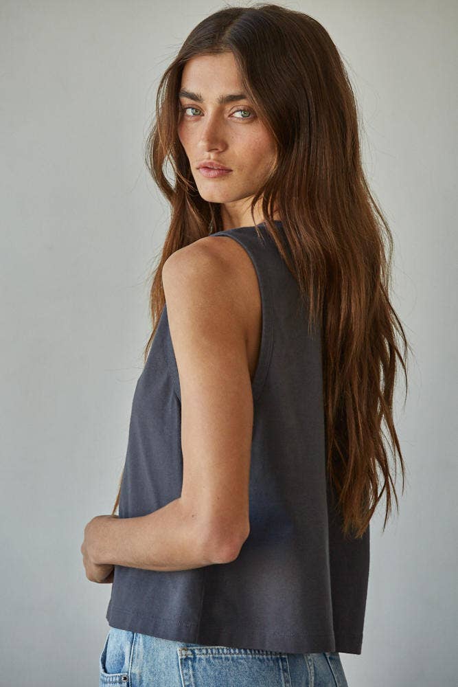 Knit Cotton Crew Neck Sleeveless Crop Top