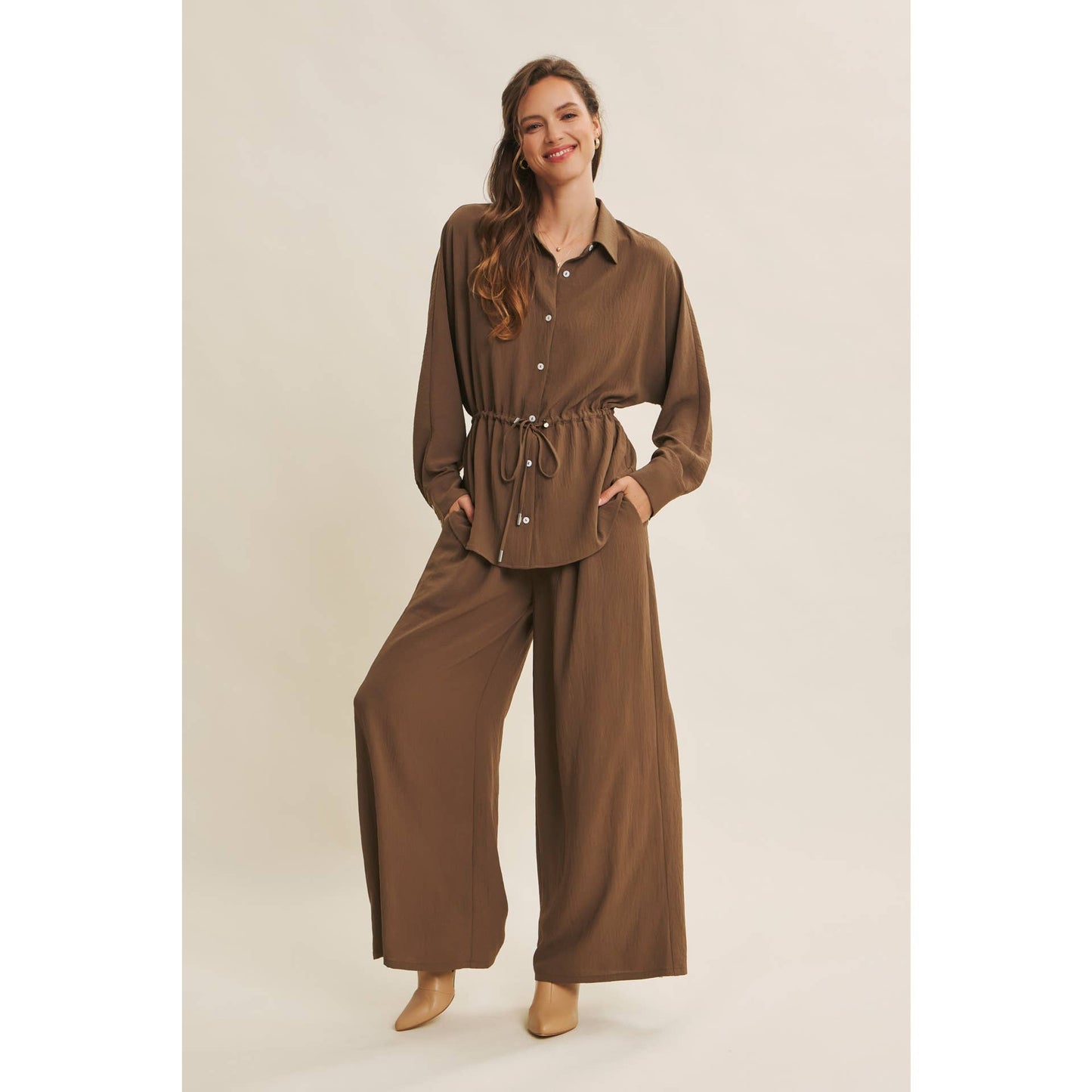 High Waist Wide Leg Mocha Pants