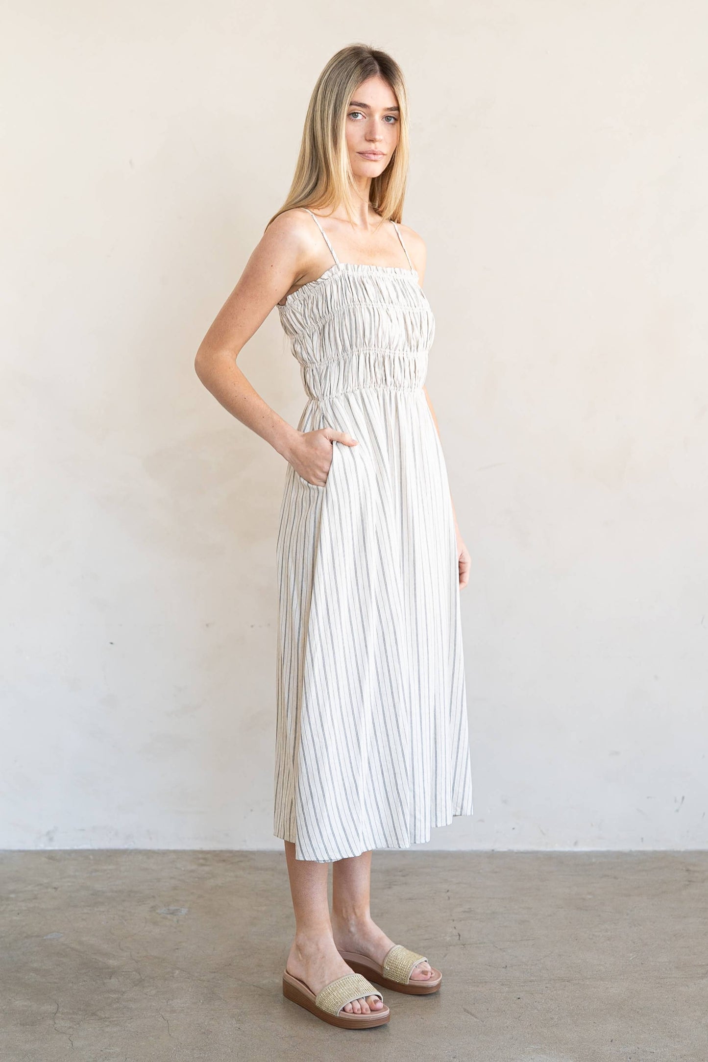 Striped Smocked Midi Dress