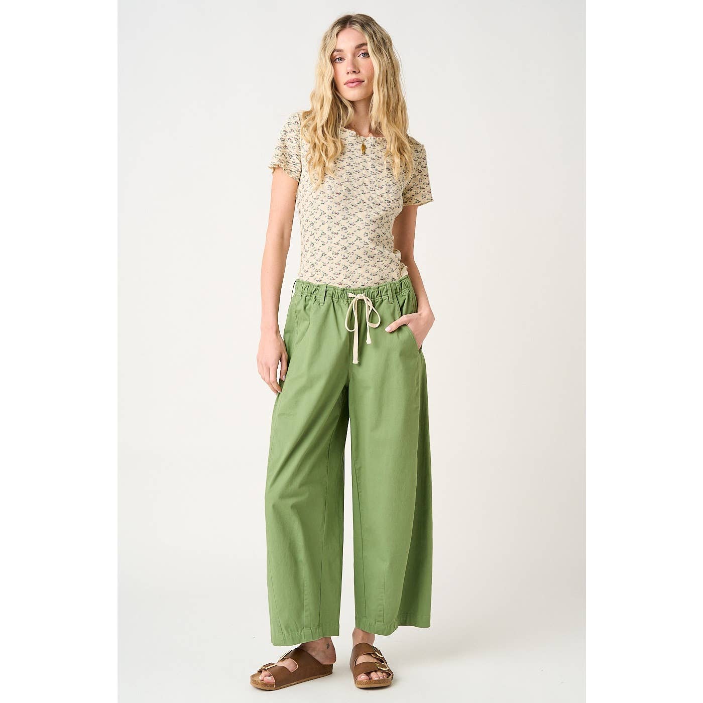 Wide Barrel Leg Drawstring Pants