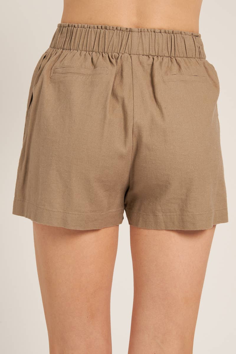 Elastic Waistband Linen Shorts